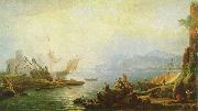 Adrien Manglard Flubmundung mit Hafen oil painting reproduction